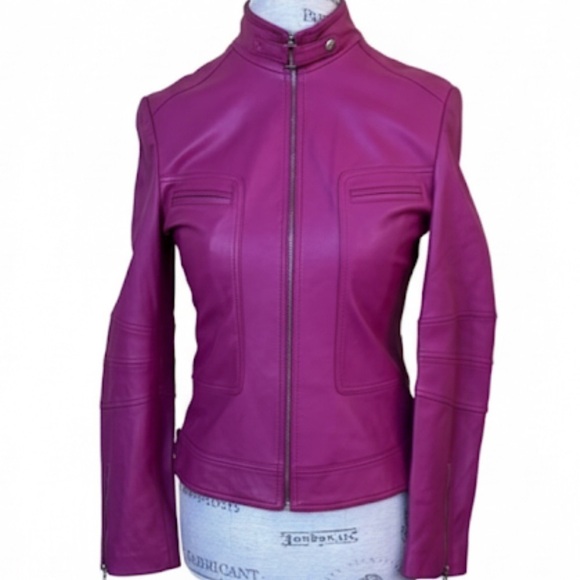 Pitti Collection Jackets & Blazers - Pitti Collection Women’s Bright Pink All Leather Jacket Italian Size 40 EUC!